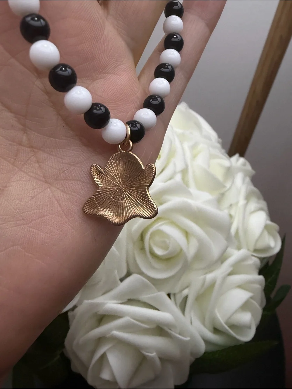 Black & White Beaded Bracelet with Ghost Charm